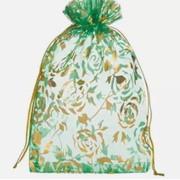 100 Pack Organza Gift Bag 4x6 Green Sheer Gold Rose Drawstring Wedding Favor NEW - Picture 4 of 4